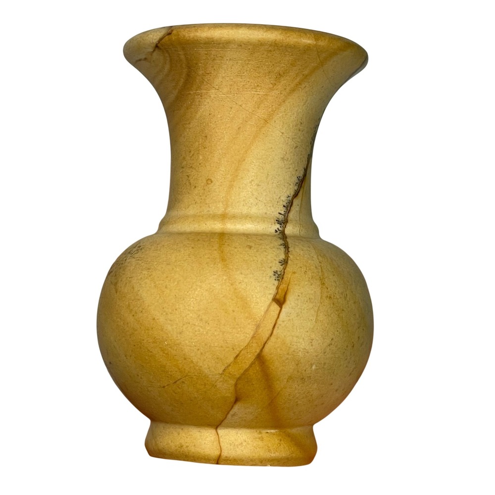 Vintage Miniature Picture Sandstone Bud Vase Hand Carved Natural Stone 3.5 Inch